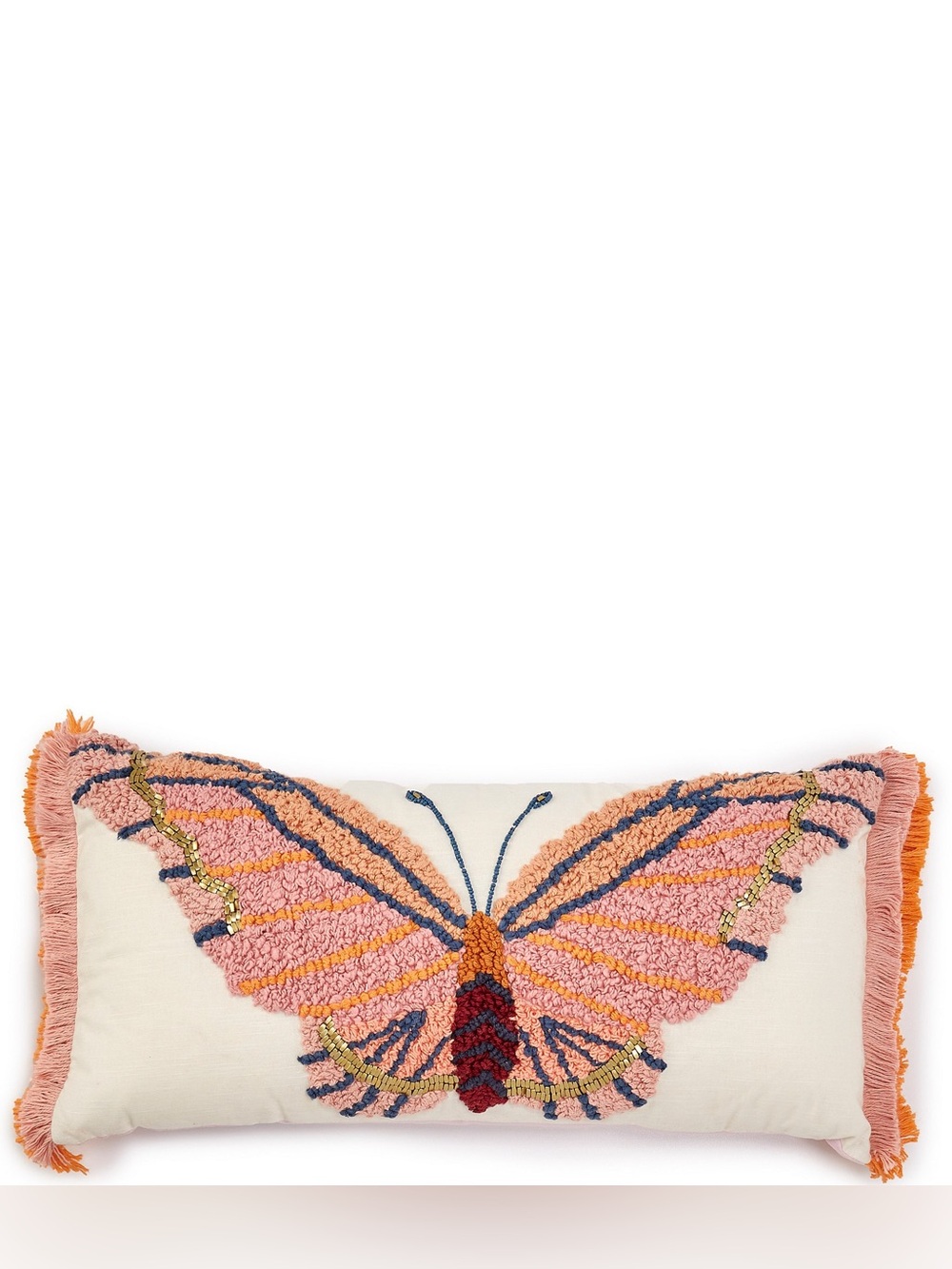 Dillards Studio D Tufted  Embroidered Butterfly Fringed Lumbar Pillowcase 12x24”